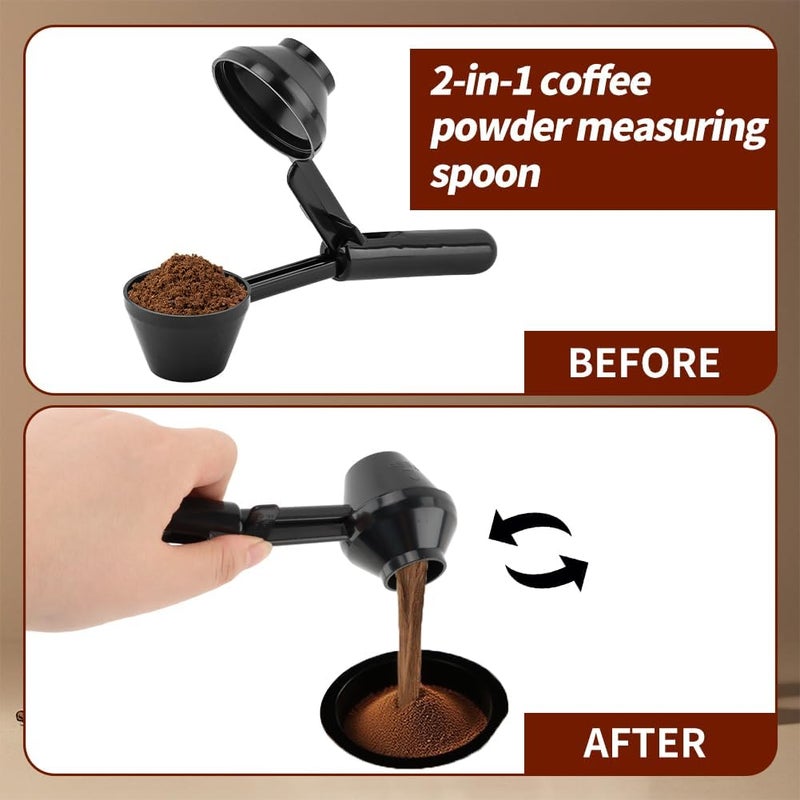 PUXING 2PCS Coffee Scoop & Funnel for Reusable K Cup Refillable Coffee Pods Coffees Measuring Spoon Scoop with Funnel for Ground Coffees, Protein Powder, Tea (2pcs/black) - Image 4